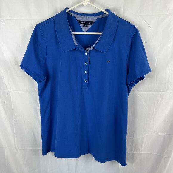 Tommy Hilfiger Women's Short Sleeve 1/2 Button Up Blouse Shirt, Blue, XL - Picture 1 of 5